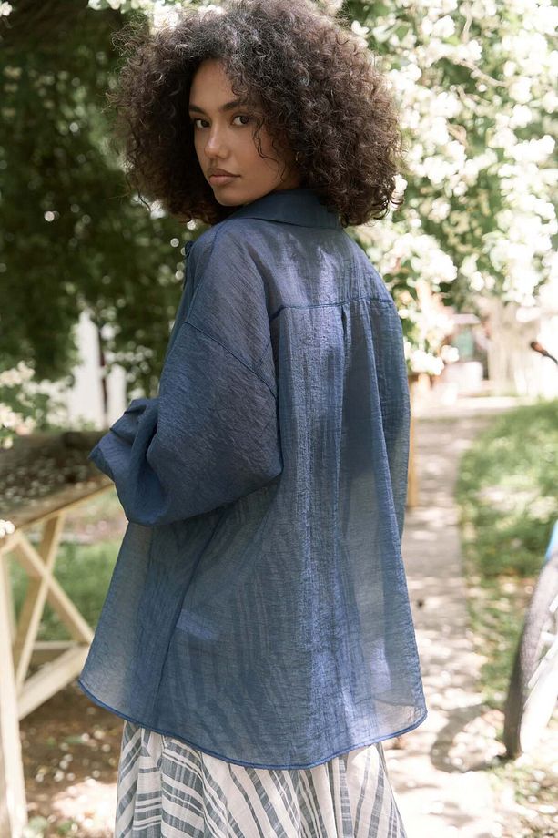 Syaritta Oversize İndigo Transparan Gömlek - 5