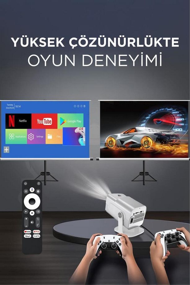 HCS350 Max Beyaz Taşınabilir Retro 1080P Video Konsolu Android Akıllı Projektör Projeksiyon - 3