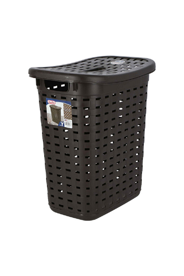 سلة غسيل بنمط منسوج، سعة 60 لترًا، بلون إسبريسو - 3