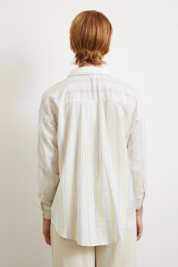 Çift Çizgili Modal Gömlek Mavi - 6