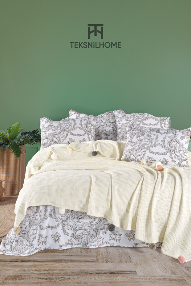 100% Cotton Oslo Double Cream Pique Set (Bed Sheet, Pique, Pillow Cover)
