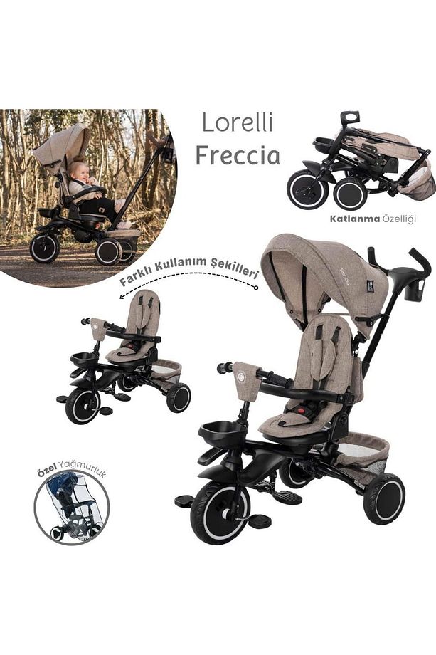 Lorelli Freccia Katlanabilir Çift Yönlü Üç Tekerlekli Bisiklet -Beige Black - 1