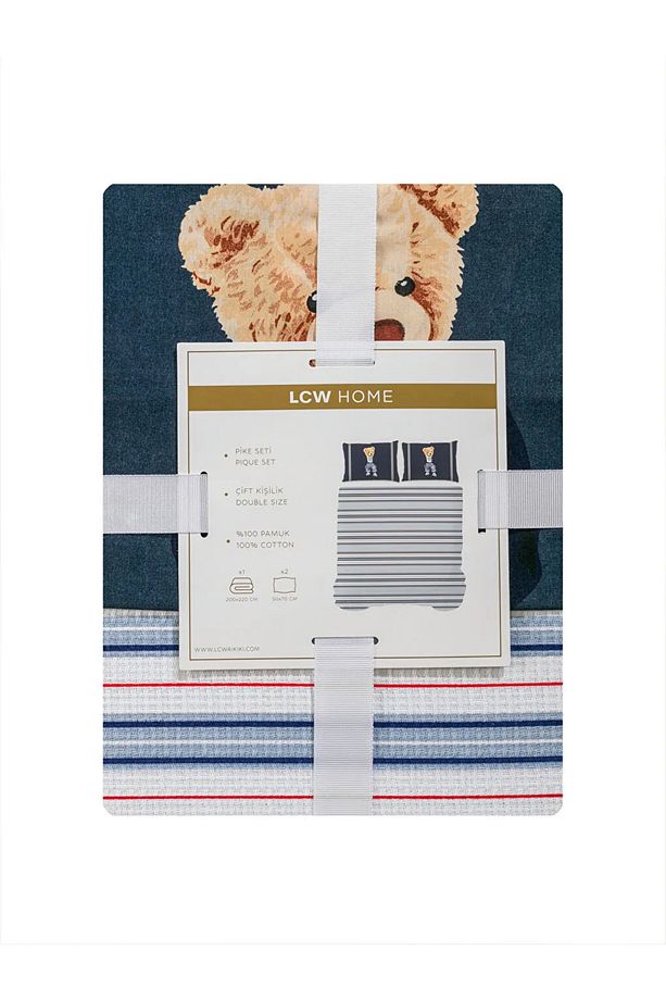 LCW HOME Lacivert Ayı Teddy Baskılı Çİft Kişilik Pike Seti - 7