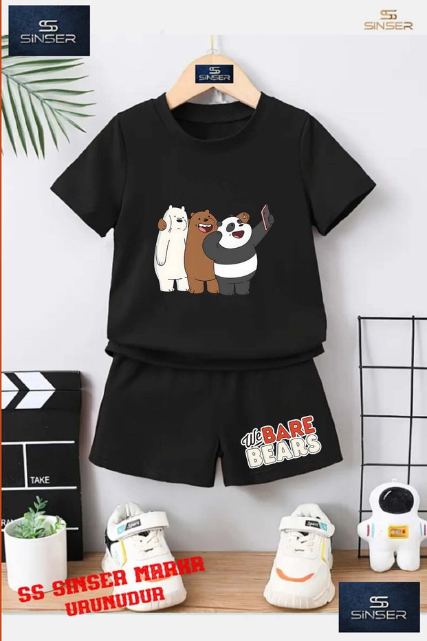 Children's Unisex “Pandas 3 Selfie“ Custom Printed Crew Neck T-Shirt - Shorts Set