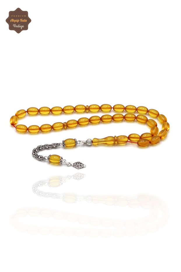 Yellow Barley Cut Acceleration Silver Tassel Fire Amber Prayer Beads 201024364