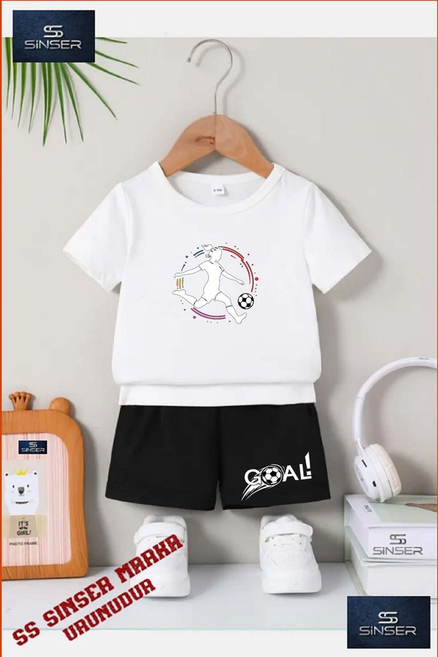 Kids Unisex “Colorful Soccer Girl“ Custom Printed Crew Neck T-Shirt - Shorts Set
