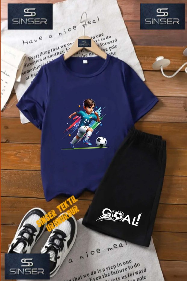 Children's Unisex “Football Child Number 24“ Custom Printed Crew Neck T-Shirt - Shorts Set