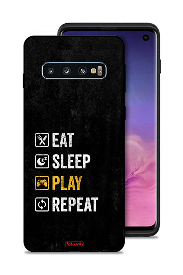 غطاء حماية لهاتف Samsung Galaxy S10، تناول الطعام، النوم، اللعب، التكرار