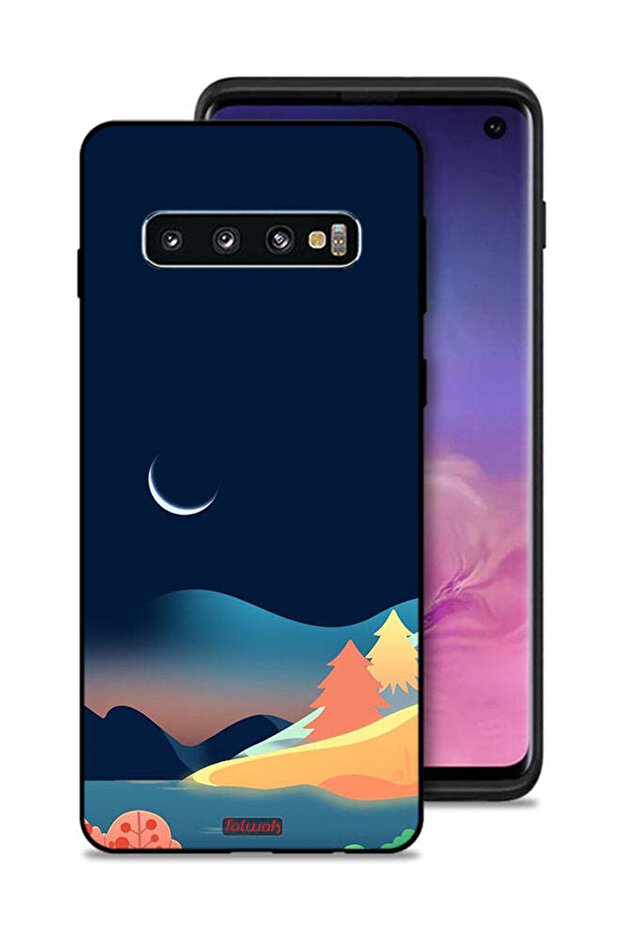 غطاء حماية لهاتف Samsung Galaxy S10 بتصميم رسم تجريدي للقمر