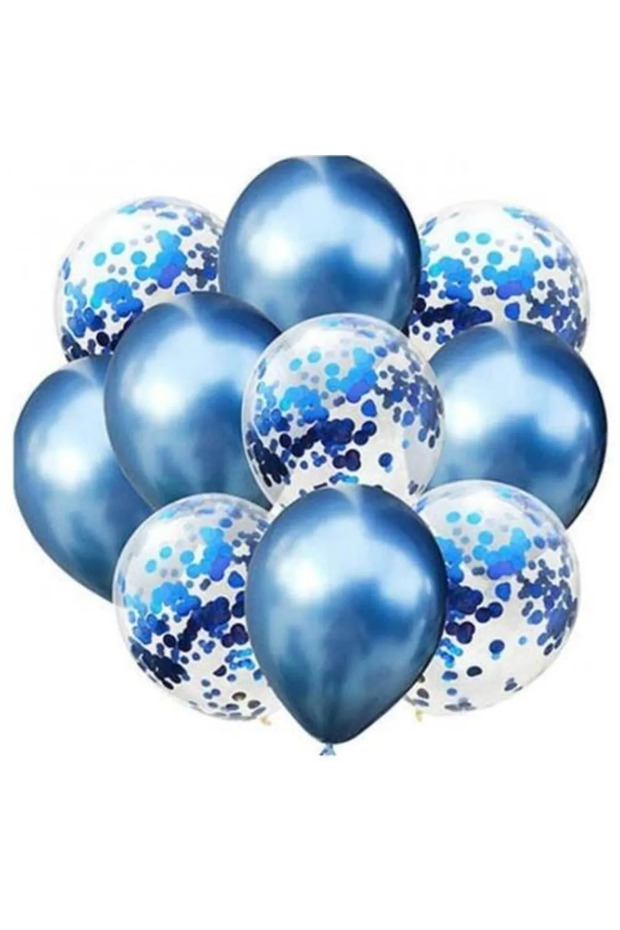 10 Pieces 12 Inch Chrome Blue and Confetti Mixed Balloon