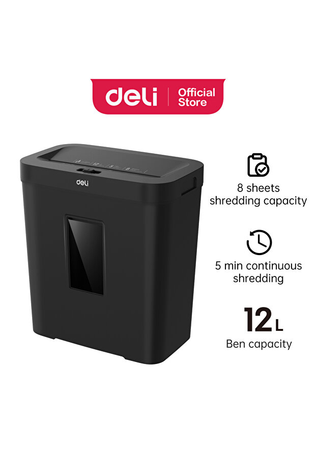 ET021 12L 8-Sheet Black Paper Shredder – ideal for office & document security