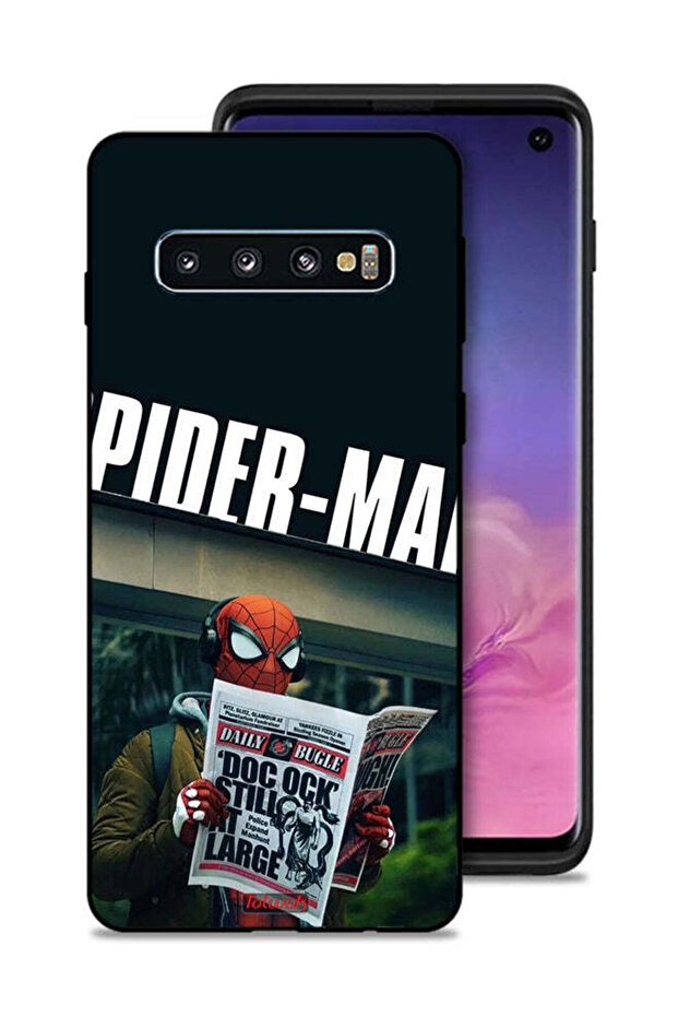 غطاء حماية لهاتف Samsung Galaxy S10 بتصميم سبايدرمان يقرأ صحيفة