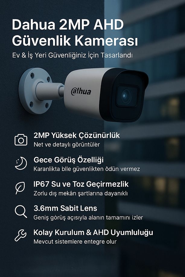 DH-HAC-B1A21P-U 2MP 3.6mm AHD Bullet Güvenlik Kamerası | IR Gece Görüşlü, IP67 Dış Mekan - 3