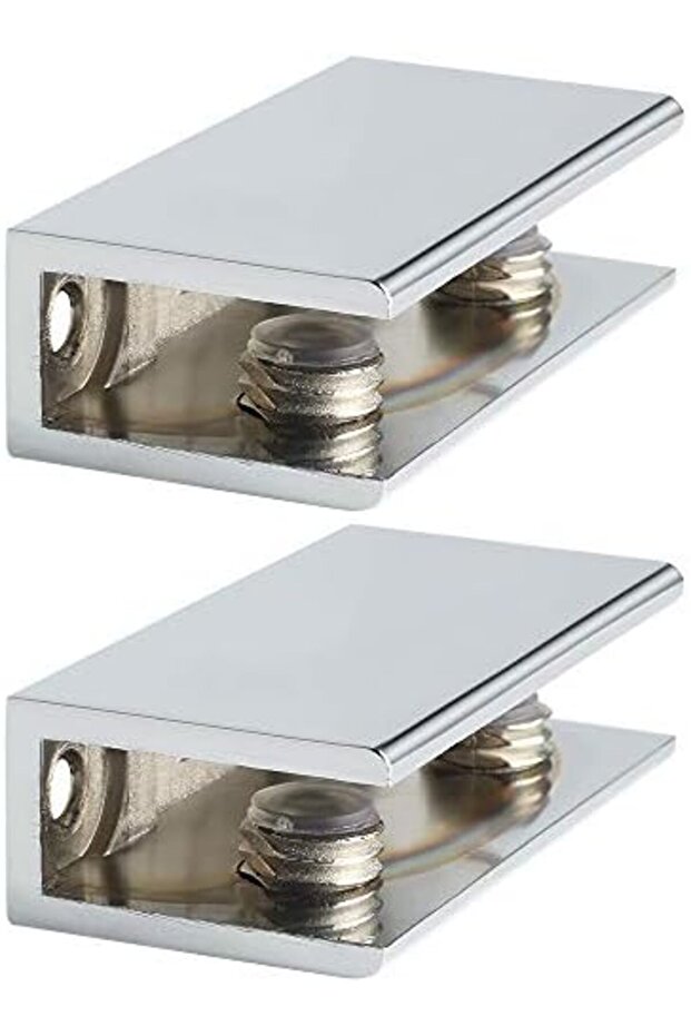 Alise 2 Pcs Adjustable Frameless Rectangle Glass Shelf Bracket Holder Heavy Duty Clamp Shelf Clip, B