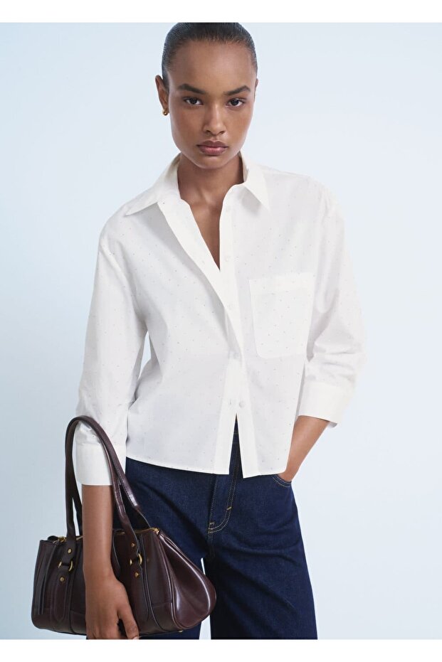 Crop Shirt with Strass Details