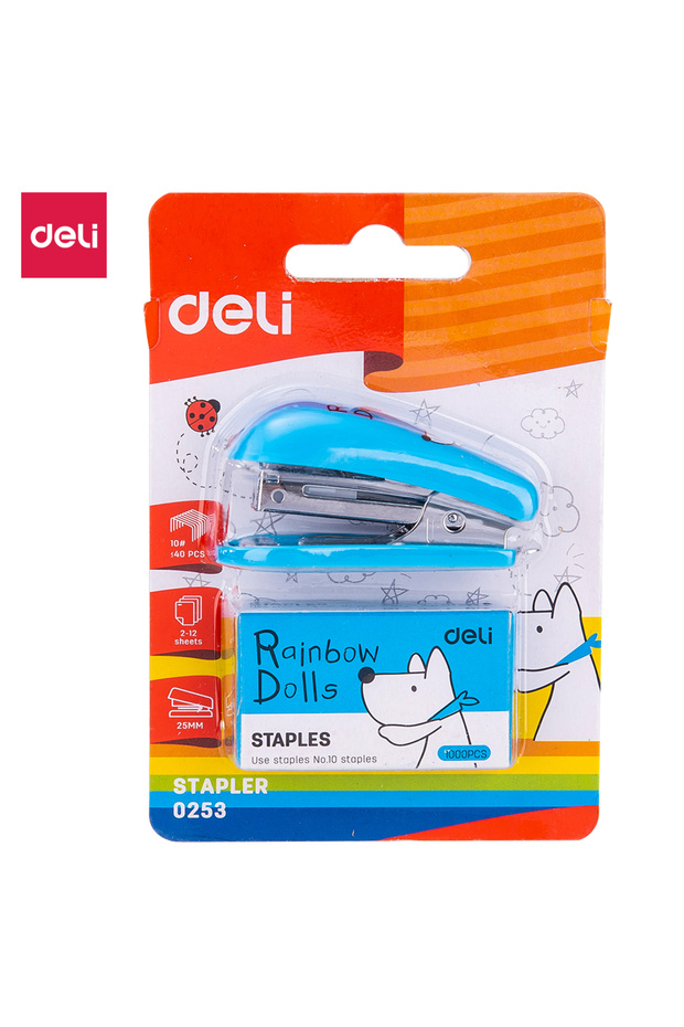Deli E0253 Mini Stapler Set, 15 Sheets, 10# Staples, Red/Green/Blue – Ideal for Office & School