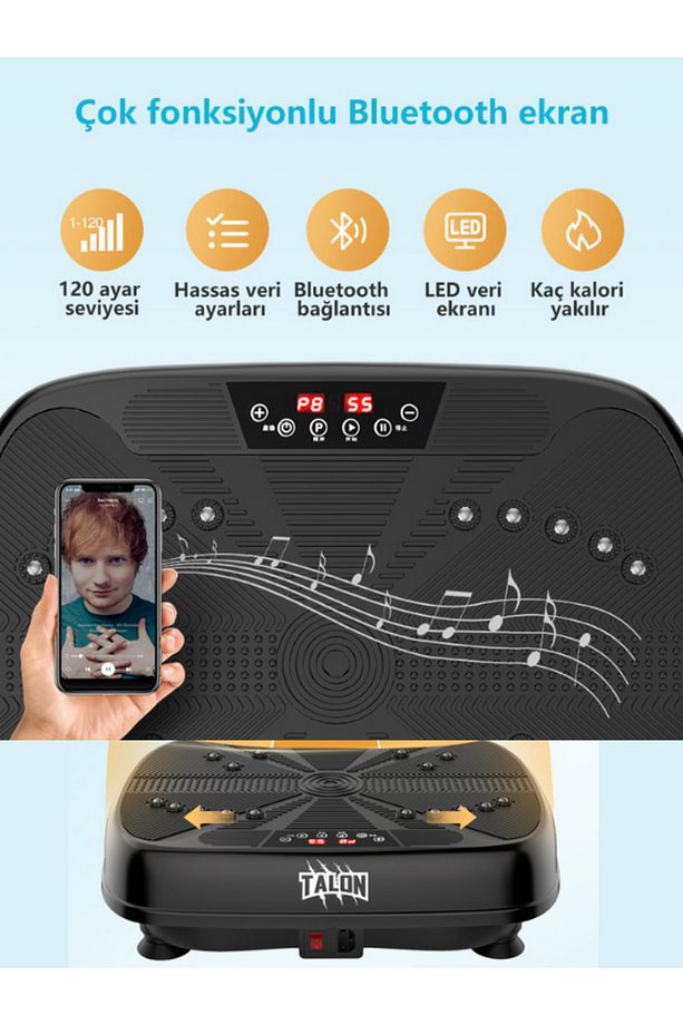 Egzersiz Aleti Yüksek Titreşimli 1-99 Seviye Hız Ayarlı Bluetoothlu Kumandalı Vibration Plate - 5