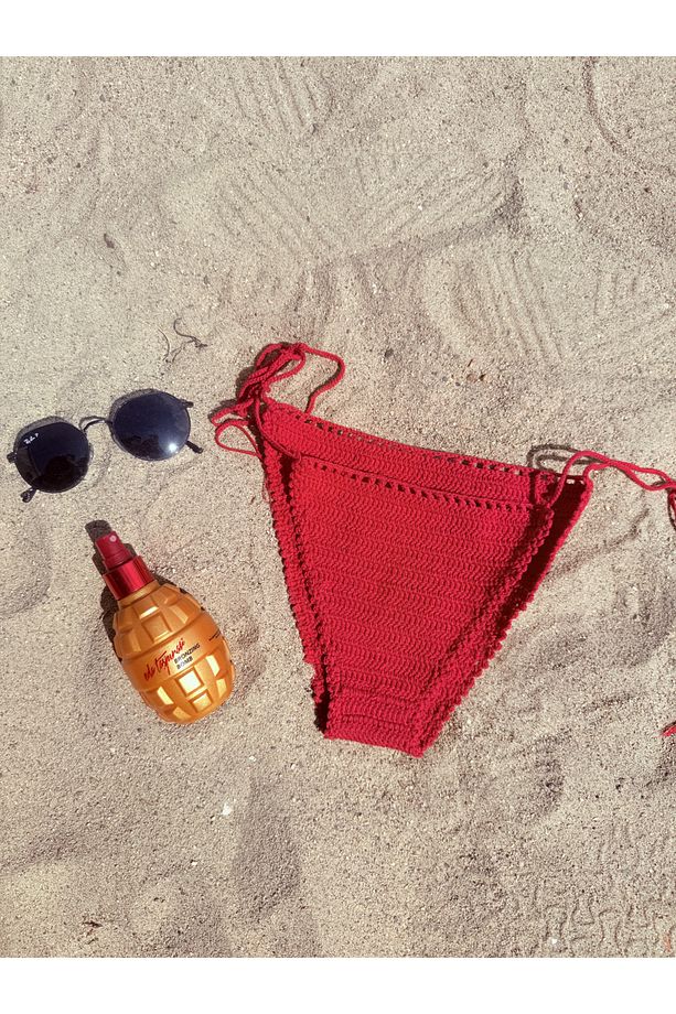 kırmızı örgü bikini altı - 1