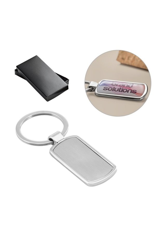 Rectangular metal keychain, in gift box