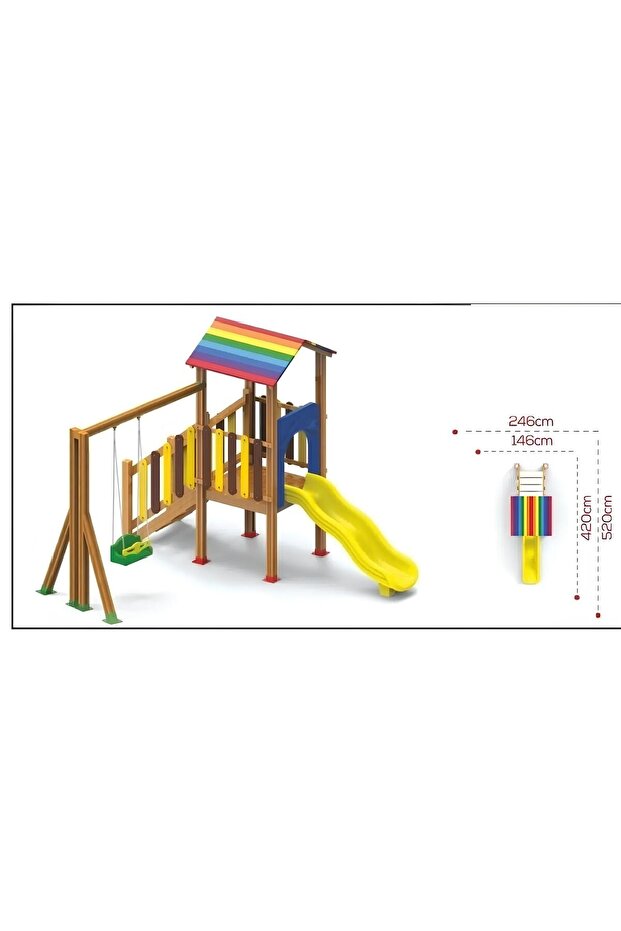 Tek Salıncaklı Tek Kaydıraklı Kuleli Oyun Parkı Seti - 2
