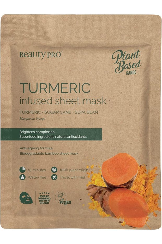 Beauty Pro Turmeric Infused Sheet Mask - Turmeric, Sugar Cane, Soya Bean. Plant Based & Vegan