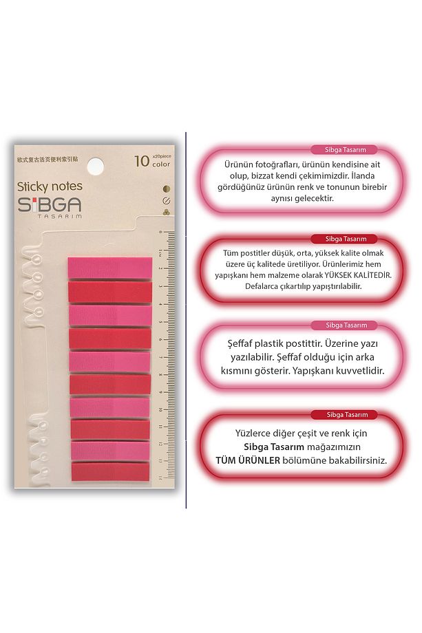 Şeffaf Pembe Kırmızı Postit Post-it Post It. Kitap Ayracı Ayraç Postit Sticker Not Kağıdı 200 Yaprak - 5