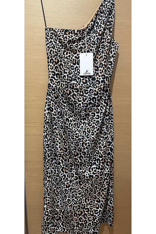 Leopar tek omuz elbise - 4