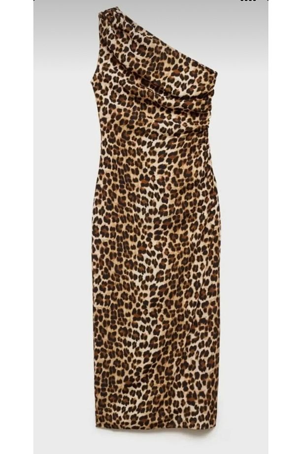 Leopar tek omuz elbise - 3