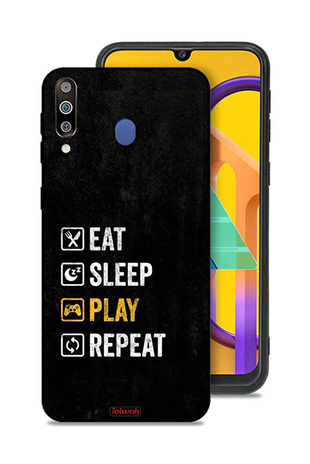 غطاء حماية لهاتف Samsung Galaxy M30، تناول الطعام، النوم، اللعب، التكرار