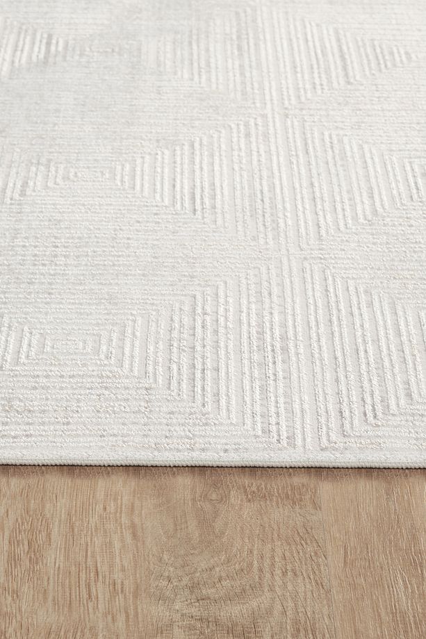 Kare Kare Desen Modern Kaymaz Taban Yıkanabilir Bej Salon Yolluk Halısı 872 Arora - 3