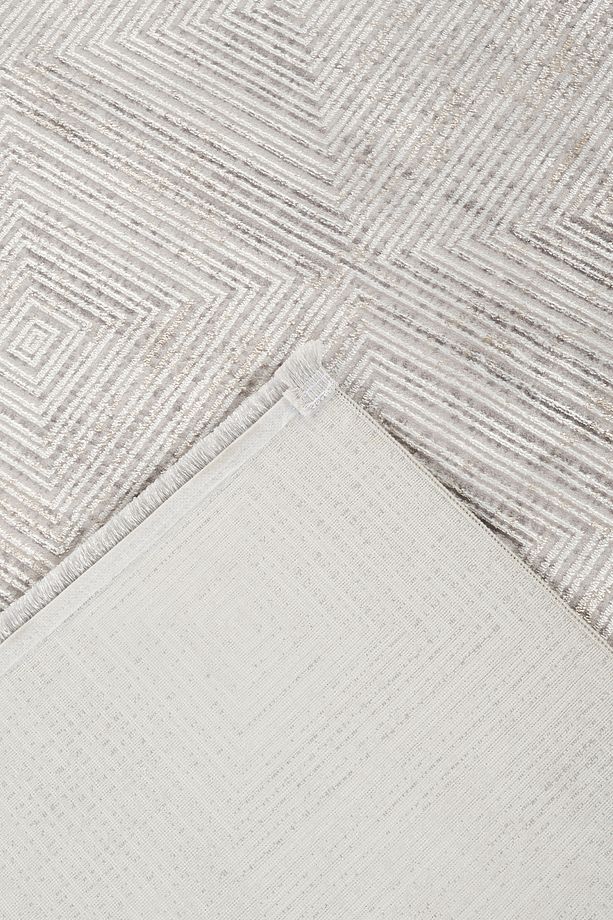 Kare Kare Desen Modern Kaymaz Taban Yıkanabilir Bej Salon Yolluk Halısı 872 Arora - 5