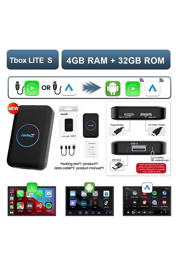 Tbox Lite S Carplay & Android Auto 4GB+32GB Google PlayStore Youtube Netflix Video Oynatma APK HDMI - 3