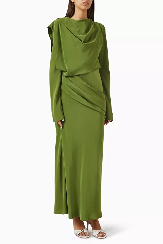 Wodden Draped, Maxi Elbise - 1