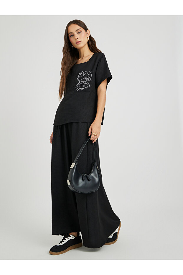 Embroidered Square Neck Top and Drawstring Skirt Co-Ords