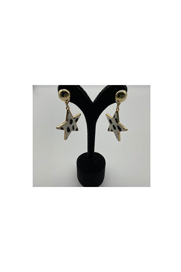 Dalmatian Patterned Gold Hanging Nail Earrings