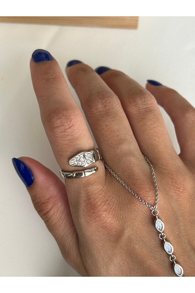 خاتم ثعبان من حجر Blg باللون الفضي - 4