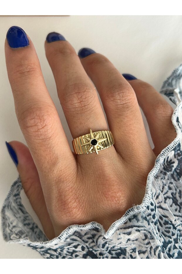Gold Black Stone Star Ring - 4
