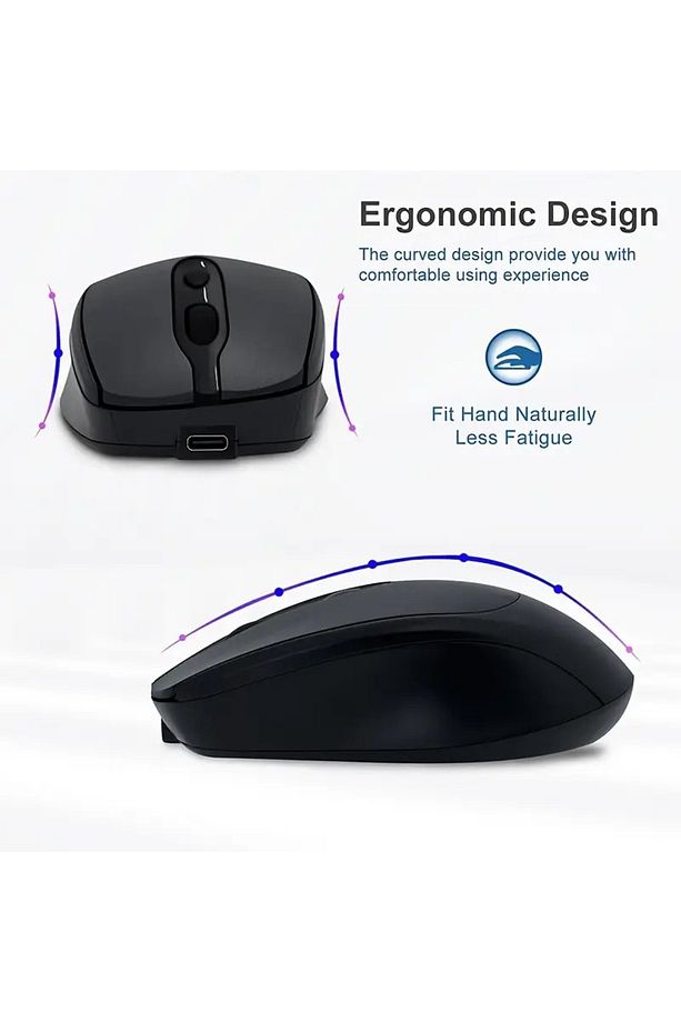 🖱️ 1200 DPI Şarjlı Bluetooth + 2.4GHz Kablosuz Mouse | Type-C Girişli, Sessiz, Siyah Wireless - 3