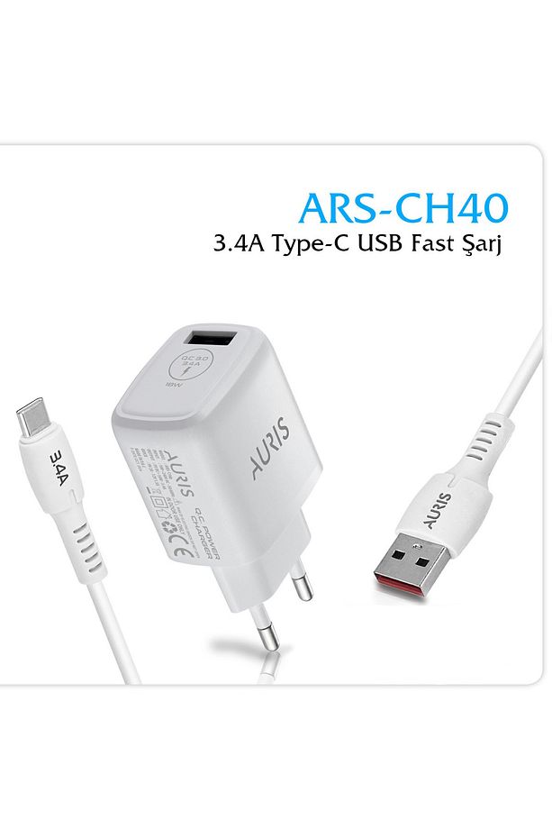 CH40 3.4 A Type C Şarj Aleti Cihazı Seti USB Şarj Başlığı + 1 Mt. Type C Kablo Qc 3.0 Destekli - 2