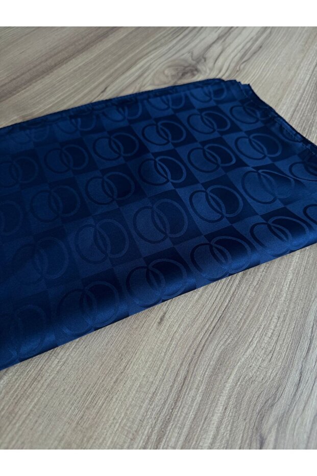 Jacquard Shawl Oo Patterned Silky Shawl Navy Blue