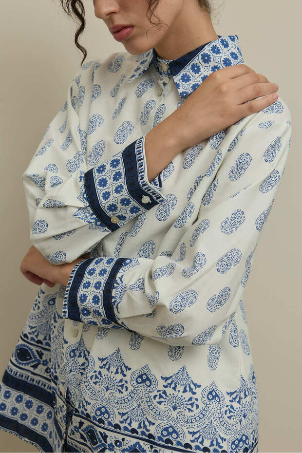 طقم بنطلون بنمط شال باللون الأزرق - 5