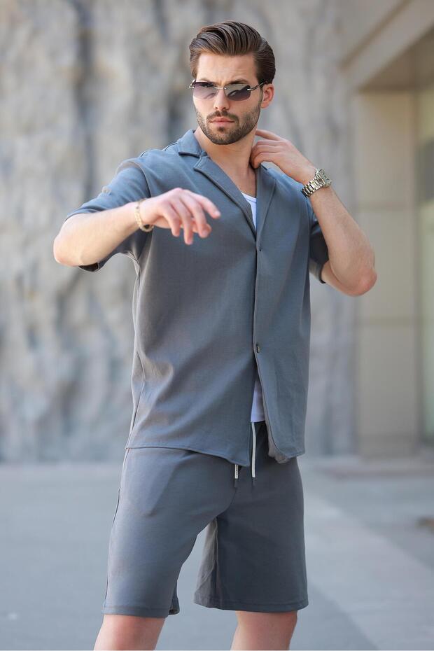 Füme Basic Erkek Şort Gömlek Takım E7311 - 1