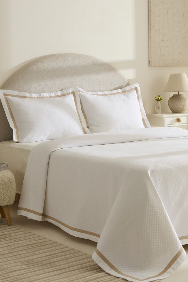 White Collection Doris %100 Pamuk Çift Kişilik Yatak Örtüsü Takımı Bej - 8