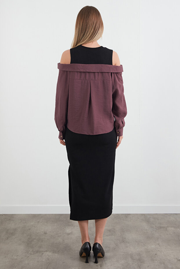 Basic Gömlek Detaylı Yırtmaçlı Elbise - 4