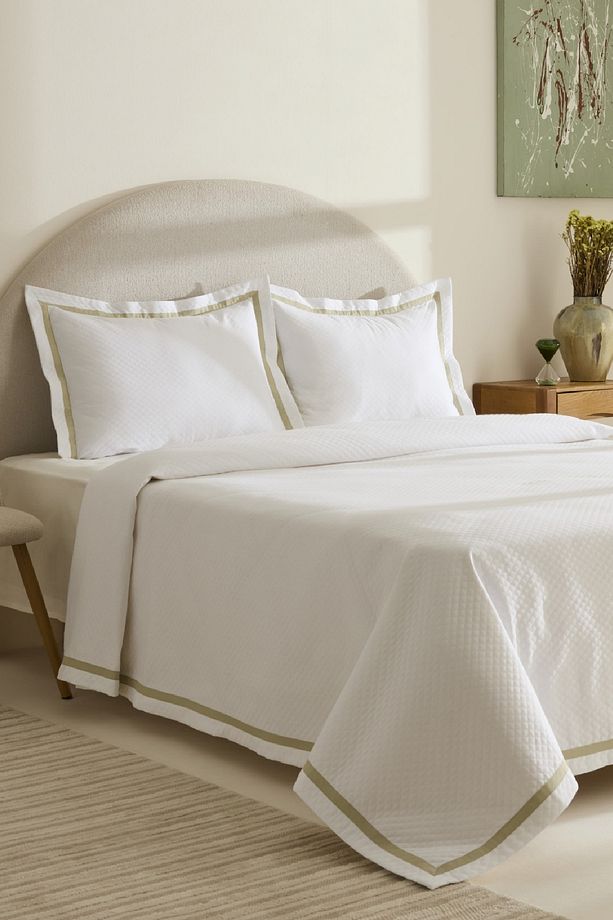 White Collection Doris %100 Pamuk Çift Kişilik Yatak Örtüsü Takımı Adaçayı - 7