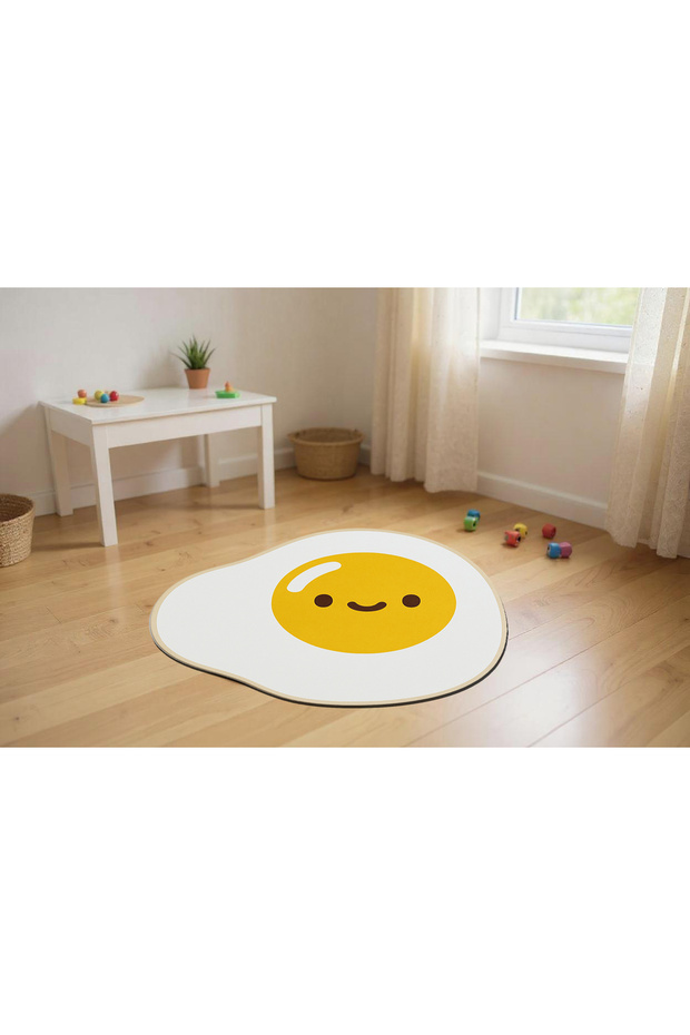 North Collection Cute Omelette Woven Base Asymmetric Decorative Carpet Kuzey69