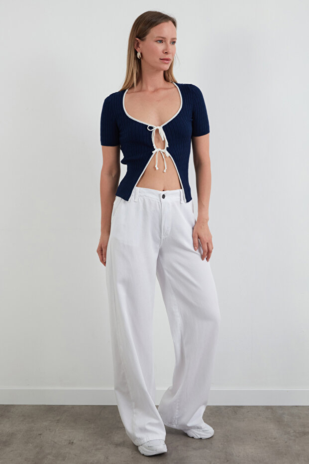 Fitilli Bağlamalı Triko Bluz - 2