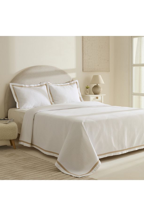 White Collection Doris %100 Pamuk Çift Kişilik Yatak Örtüsü Takımı Bej - 1