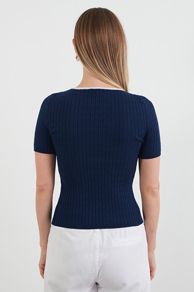 Fitilli Bağlamalı Triko Bluz - 4