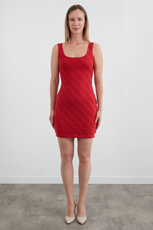 Kalın Askılı Triko Elbise - 8